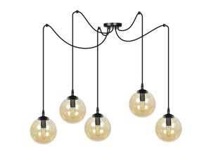 5901738900455 - Emibig Lighting - Emibig gigi Schwarze Glaskugel-Cluster-Pendel-Deckenleuchte mit bernsteinfarbenen Glasschirmen 5x E14