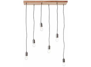 4004353396595 - Lampe Rustik Pendelleuchte 6flg schwarz holzfarbend 6x A60 E27 40W Kabel kürzbar   in der Höhe einstellbar - braun - Brilliant