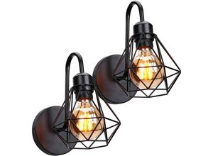 5704142144527 - Wottes - 2PCS Retro Industrial Style Wandlampe Diamantkäfig Metall Wandleuchte für Schlafzimmer Wohnzimmer Beleuchtung - Schwarz