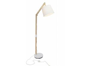 4004353165887 - Lampe Carlyn Standleuchte 1flg holz hell weiß 1x A60 E27 60W geeignet für Normallampen (nicht enthalten) Mit Fußschalter - weiß - Brilliant