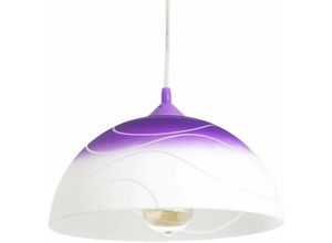 4251334890379 - Licht-erlebnisse - Pendelleuchte Küche Glas Schirm Lila Weiß 30 cm rund Retro Design - Lila Weiß