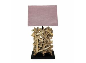 4251756318253 - Licht-erlebnisse - Nachttischleuchte E27 55 cm Grau Natur Stoff Holz Modern Tischlampe - Holz (Natur) Grau