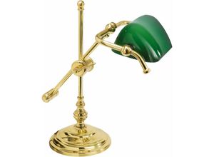 4251254244733 - Licht-erlebnisse - Tischlampe Gold 24K Echt-Messing Jugendstil Bankerlampe - vergoldet mit 24 Karat Grün