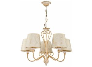 4251756308711 - Licht-erlebnisse - Kronleuchter Shabby Gold Ecru E27 Stoff Schirm Metall Klassisch Pendelleuchte Esszimmer Wohnzimmer Schlafzimmer - Shabby Gold