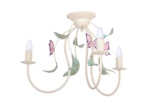 4251334609377 - Licht-erlebnisse - Deckenlampe Weiß E14 Metall Floral Deckenleuchte - Weiß Rosa Grün