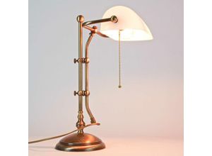 4251254244764 - Licht-erlebnisse - Tischlampe Messing massiv in Bronze mit Glas Premium - Bronze hell glänzend Weiß