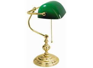 4251254244863 - Licht-erlebnisse - Bankerlampe E27 39 cm Grün Messing Jugendstil Bankerleuchte - vergoldet mit 24 Karat Grün