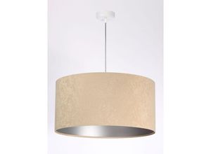 4251756301217 - Licht-erlebnisse - Pendelleuchte Creme Silber E27 Stoff Metall Retro Hängelampe - Weiß Beige Silber