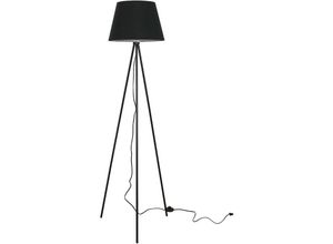 4251334796572 - Licht-erlebnisse - Stehlampe 155 cm E27 Schwarz Metall Stoff Dreibein Stehleuchte - Schwarz