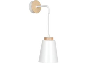 4251334855057 - Licht-erlebnisse - Wandlampe E27 Weiß Metall Holz klein Holz Skandinavisch innen Wandleuchte 4251334855057 - Licht-erlebnisse - Wandlampe E27 Weiß Metall Holz klein Holz Skandinavisch innen Wandleuchte