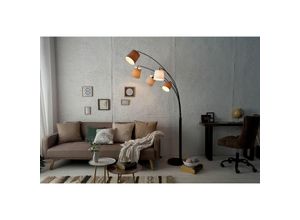 4251756304508 - Licht-erlebnisse - Bogenlampe 200 cm E14 Schwarz Metall Modern Bogenleuchte - Schwarz Weiß Braun Beige