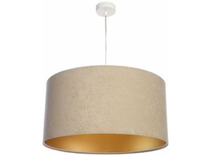 4251756301170 - Licht-erlebnisse - Hängelampe E27 ø 50 cm Creme Gold Stoff Retro Hängeleuchte Esszimmer Esstisch - Weiß Beige Gold