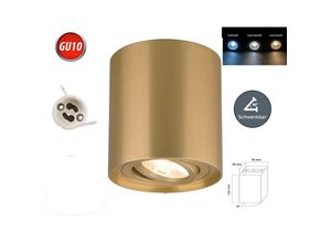 4252021311061 - - Deckenleuchte gama-ss Aufbaustrahler Lampe Aufputz Leuchte 96x96mm Strahler Schwenkbar 45° Rund Gold aus Aluminium mit Fassung GU10 5W led