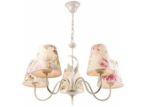 4251334895800 - Licht-erlebnisse - Romanticher Kronleuchter Weiß Shabby Floral Stoff Schirm Pendelleuchte Wohnzimmer Esstisch - Shabby Weiß Ecru Rosa Grün