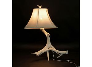 4251334849292 - Licht-erlebnisse - Tischleuchte Resin Stoff Geweih Optik 66 cm Creme Weiß Landhaus Tischlampe - Weiß