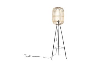 8718881098222 - Qazqa - Ländliche Stehlampe Rattan - Manila - Beige