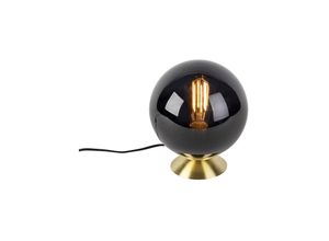 8718881086564 - Qazqa - Art Deco Tischlampe Messing mit schwarzem Glas - Pallon - Schwarz