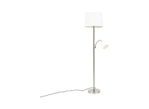 8718881081743 - Qazqa - Klassische Stehlampe Stahl mit weißem Schirm und Leselampe - Retro - Stahl