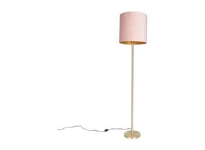 8718881107597 - Qazqa - Romantische Stehlampe Messing mit rosa Schirm 40 cm - Simplo - Rosa