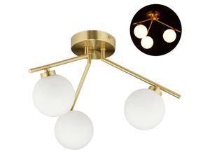 4052025295196 - Deckenlampe globi 3-flammig G9 Fassung Kugeln aus Milchglas Midcentury Lampe h x d 245 x 36 cm gold - Relaxdays