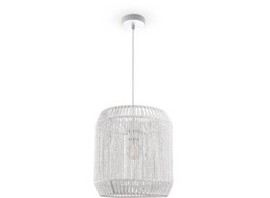 4061981184451 - Pacohome - Paco Home Pendelleuchte Esstisch Hängelampe Esszimmer Lampe E27 Papier Boho Rattan Pendelleuchte - Weiß Weiß (Ø28cm)