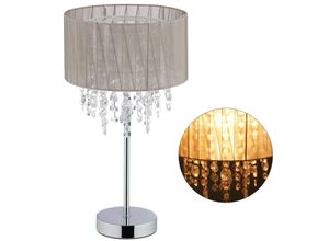 4052025295226 - Tischlampe Kristall Lampenschirm aus Organza runder Standfuß Nachttischlampe HxD 43 x 24 cm grau silber - Relaxdays 4052025295226 - Tischlampe Kristall Lampenschirm aus Organza runder Standfuß Nachttischlampe HxD 43 x 24 cm grau silber - Relaxdays