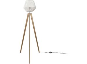 4251393992830 - Led Stehlampe Modern Wohnzimmer Schlafzimmer Rattan Optik Boho Korb Stehleuchte E27 Weiß (Ø33 cm) Stehleuchte Holz - Paco Home