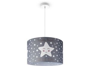 Image of Deckenlampe Kinderzimmer Pendelleuchte Baby Lampenschirm Stoff Rund Sterne Pendelleuchte - Weiß, Design 3 (Ø45,5 cm) - Paco Home