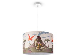 Image of Pendelleuchte Kinderzimmer Deckenlampe Stoff Lampenschirm Rund Dschungel Pendelleuchte - Weiß, Design 3 (Ø45,5 cm) - Paco Home