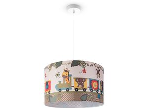 Image of Pendelleuchte Kinderzimmer Deckenlampe Stoff Lampenschirm Rund Dschungel Pendelleuchte - Weiß, Design 2 (Ø45,5 cm) - Paco Home