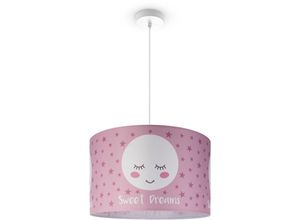 Image of Paco Home - Deckenlampe Kinderzimmer Pendelleuchte Baby Lampenschirm Stoff Rund Sterne Pendelleuchte - Weiß, Design 2 (Ø45,5 cm)