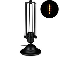 4052025283902 - Relaxdays - Tischlampe Industrial schmale Nachttischlampe aus Metall Vintage Design E27-Fassung 33 x 13 cm schwarz