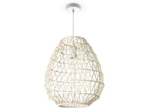 4061981217463 - Paco Home - Hängeleuchte Bambus Esszimmer Korblampe Hängend Pendellampe Papier Gras Boho E27 Pendelleuchte - Typ 2 Creme (Ø30 cm)