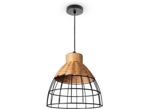 4061981217715 - Paco Home - Rattan Pendelleuchte Wohnzimmer Tischleuchte Boho Käfig Lampe Nachttisch Metall Pendelleuchte - Typ 2 Natur (Ø22 cm)