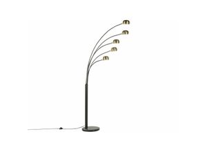 4251682275200 - Stehlampe Schwarz Gold aus Metall 210 cm 5-flammig Marmorfuß verstellbare Schirme langes Kabel mit Schalter Bogenlampe Industrie Look - Schwarz