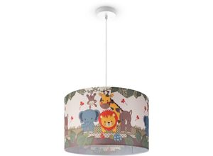 Image of Pendelleuchte Kinderzimmer Deckenlampe Stoff Lampenschirm Rund Dschungel Pendelleuchte - Weiß, Design 1 (Ø45,5 cm) - Paco Home