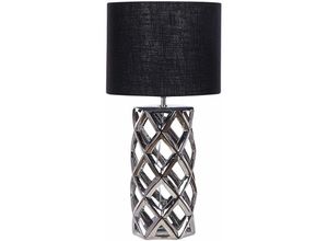 4251682282345 - Beliani - Tischlampe Silber Keramik 71 cm Stoffschirm Trommelform Schwarz Vasenform Geometriches Design Kabel mit Schalter Moderner Minimalistischer