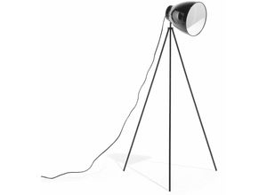 4260586358391 - Beliani - Stehlampe Schwarz Metall 128 cm Scheinwerfer-Look verstallbarer Schirm Dreibeinig langes Kabel mit Schalter Retro Design - Schwarz