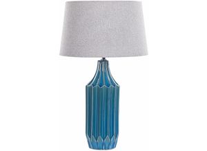 4251682290456 - Beliani - Tischlampe Blau Keramik 56 cm mit grauem Schirm langes Kabel mit Schalter Wohnzimmer Medernes Design - Grau