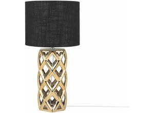 4260624111285 - Beliani - Tischlampe Gold Keramik 71 cm Stoffschirm Trommelform Schwarz Vasenform Geometriches Design Kabel mit Schalter Moderner Minimalistischer