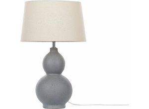 4251682279512 - Tischlampe mit Keramikfuß Grau 56 cm Trommelform Langes Kabel mit Schalter Lampenschirm aus Baumwolle   Jute in Beige Wohnzimmer Schlafzimmer - Grau