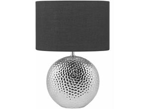 4260624111360 - Beliani - Tischlampe Silber Keramik 51 cm Stoffschirm Schwarz Trommelform Kugelfuß Kabel mit Schalter Modern Glamourös für Schlafzimmer Wohnzimmer