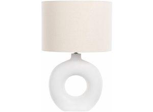 4251682290463 - Beliani - Tischlampe Weiß Keramik 58 cm mit beigem Schirm langes Kabel mit Schalter Wohnzimmer Medernes Design - Beige