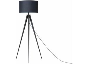 4260580922291 - Beliani - Stehlampe Schwarz Metall 156 cm runder Stoffschirm Dreibeinig langes Kabel mit Schalter Modernes Design - Schwarz