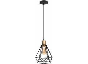 6407971261838 - Axhup - Pendelleuchte Diamant 1 Flammig Kronleuchter mit Ø20cm Käfig Hängelampe im Retro Look Bronze Fassung für Wohnzimmer Esszimmer (Schwarz)