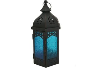 8052787044939 - Mobili Rebecca - Rebecca Mobili Ethnische Laterne Glas Metall Blau Schwarz Innen Außen 32x16x14