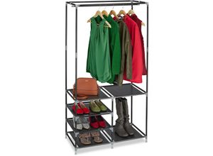 4052025345860 - Offener Kleiderschrank Schuhablagen für 10 Paar Schuhe Kleiderstange Garderobe hbt 160x84x43 cm schwarz - Relaxdays