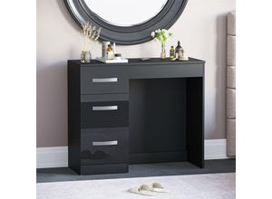 5056512957399 - Home Discount - Hulio Dressing Table 3 Drawer High Gloss Makeup Vanity Desk Black