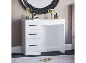 5056512957405 - Home Discount - Hulio Dressing Table 3 Drawer High Gloss Makeup Vanity Desk White