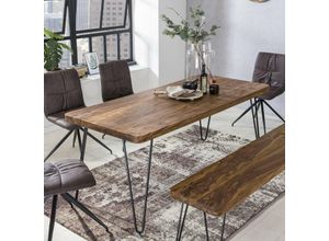 4250950232617 - Massiver Esstisch harlem Sheesham Massiv Holz Esszimmertisch Massivholz mit Design Metall Beinen Holztisch Tisch Esszimmer Küchentisch - Finebuy